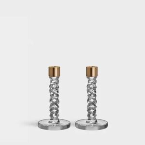 Orrefors Carat Brass Crystal Candlesticks – New in Box